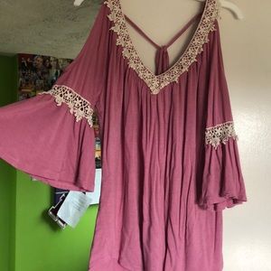 Pink and white cold shoulder top